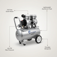 Ultra Quiet and Oil-Free 1.0 HP 8.0 Gal. 120 PSI Electric Aluminum Tank Air Compressor — infographic