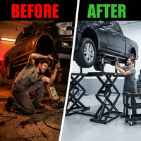 Car Lift, 7,000 Lbs. Capacity Portable Car Lift, 26.8 In. Max. Height, Carbon Steel Truck Lift with 120-Volt Power Unit — Before & After