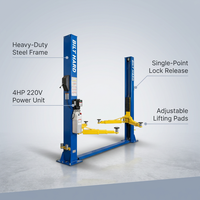 Car Lift Built for Heavy-Duty Vehicle Maintenance, 12,000 Lbs Capacity, 220V 4HP Motor, Single-Point Lock — infographic