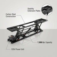 Car Lift, 7,000 Lbs. Capacity Portable Car Lift, 26.8 In. Max. Height, Carbon Steel Truck Lift with 120-Volt Power Unit — infographic